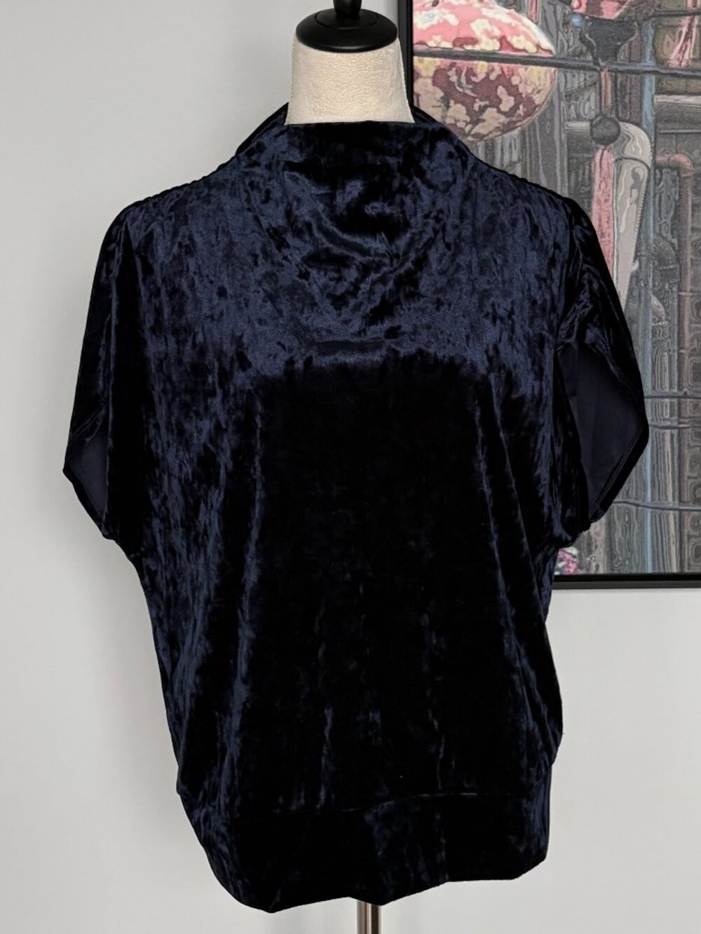 NWOT PerSeption Concept Blue Velvet Cap Sleeve Top L